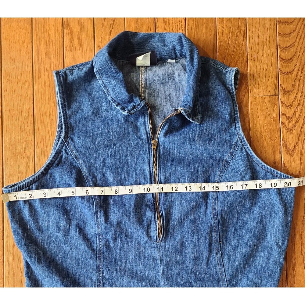 Vtg 90s Y2K Faded Glory Denim Jean 1/2 Zipper Jumper Dress Size Large Minimalist - Picture 5 of 9